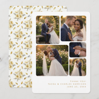 Carte De Remerciements Refined Minimalist 5-Photo Collage Wedding