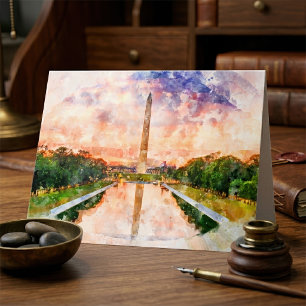Carte De Remerciements Reflet du coucher de soleil aquarelle du monument