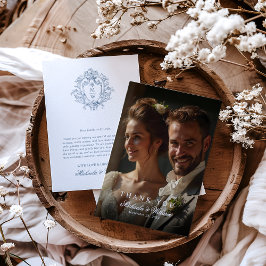 Carte De Remerciements Régence vintage Monogram Crest & Photo Mariage