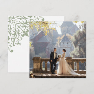 Carte De Remerciements Regency Green Fleur de Lis Photo Mariage