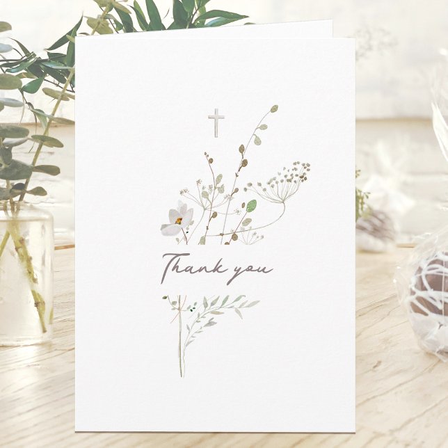 Carte de remerciements religieux bouquet fleur sau (Créateur téléchargé)