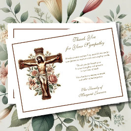 Carte De Remerciements Religieux catholique Crucifix Floral religieux