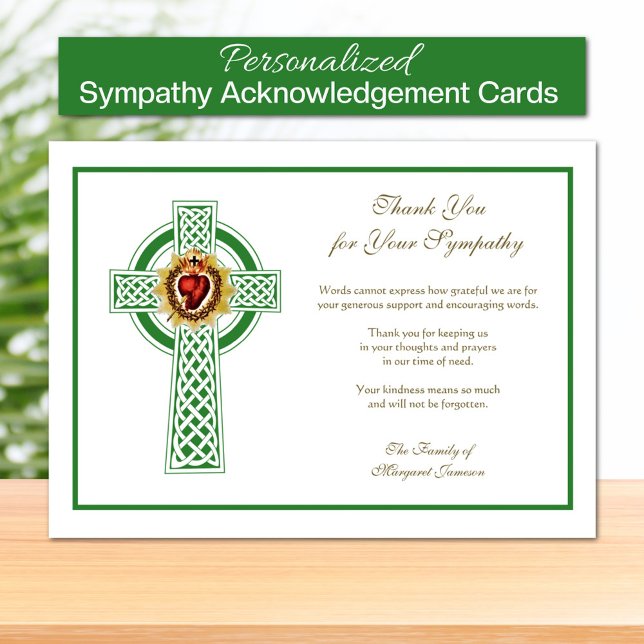 Carte De Remerciements Religieux catholique irlandais Croix celtique Cond (Irish Catholic Funeral Sympathy Thank you Cards)