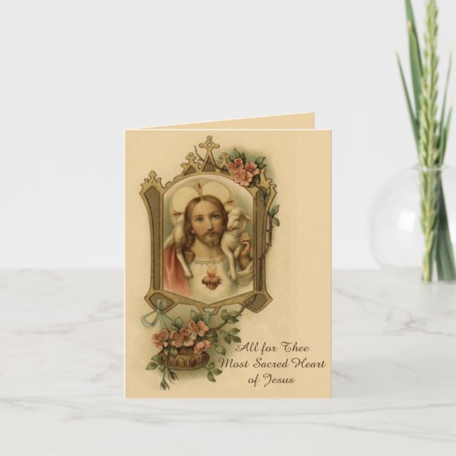 Carte De Remerciements Religieux Catholique Jésus Sacré Coeur Traditionne (Devant)