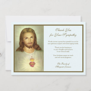 Carte De Remerciements Religieux catholique Sacré Coeur Jésus Condolence 