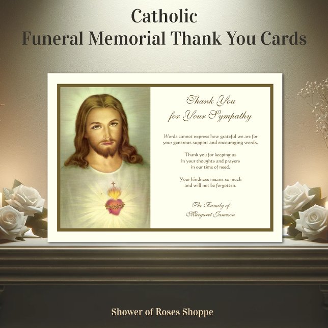 Carte De Remerciements Religieux catholique Sacré Coeur Jésus Condolence (Créateur téléchargé)
