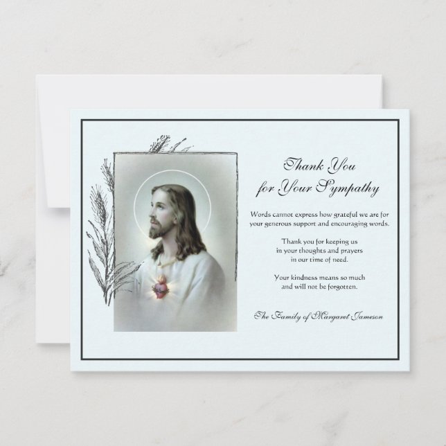 Carte De Remerciements Religieux catholique Sacré Coeur Jésus Condolence (Devant)