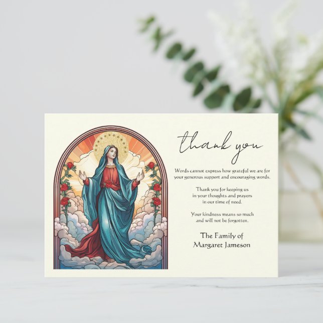 Carte De Remerciements Religieux Catholique Vierge Marie Condolence (Debout devant)