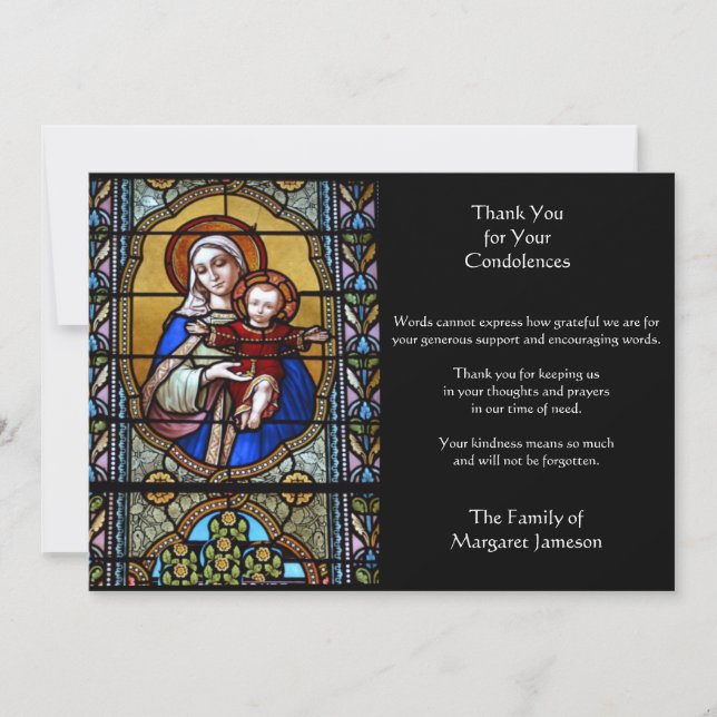 Carte De Remerciements Religieux Catholique Vierge Marie Jésus Condolence (Devant)
