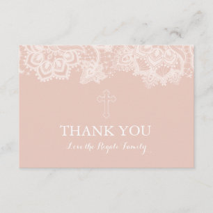 Carte de remerciements religieux de dentelle rose