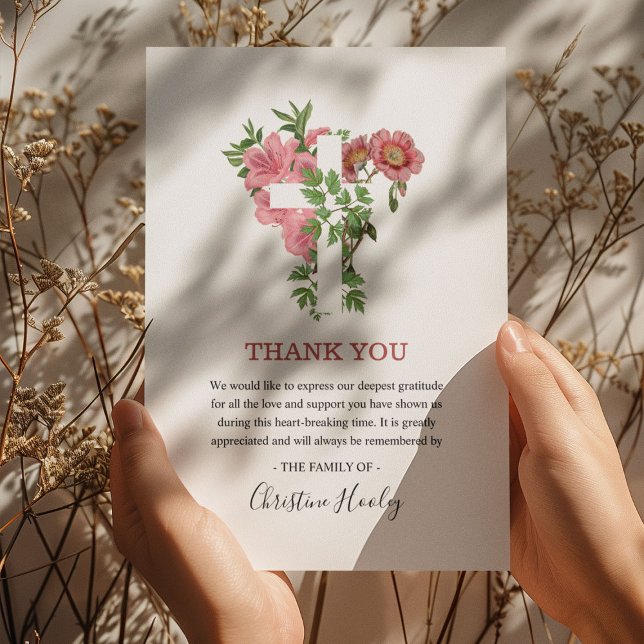 Carte De Remerciements Religieux Saint Croix rose Floral Beareavement (Créateur téléchargé)