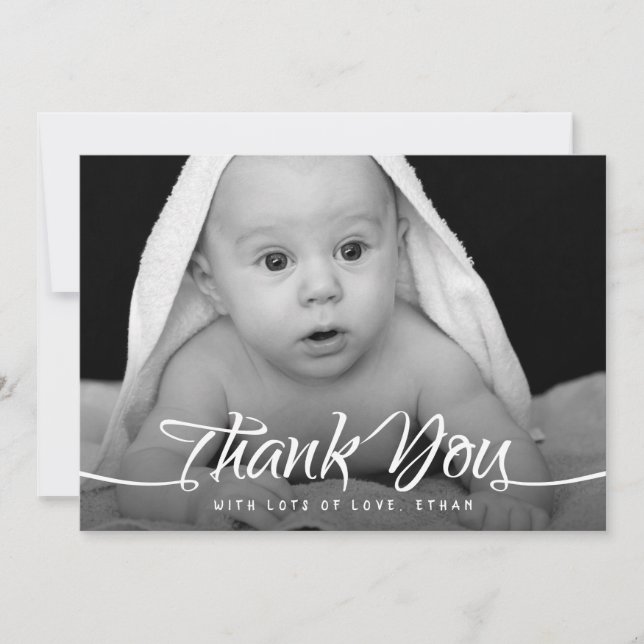 Carte De Remerciements Remerciement Bébé Photo Personnalisée Chic Écritur (Devant)