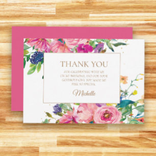 Carte De Remerciements Remerciement d'anniversaire floral rose jaune hori