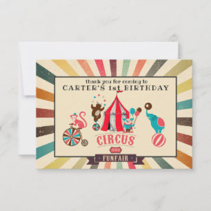 Carte De Remerciements Remerciement d'anniversaire personnalisé Cirque Vi