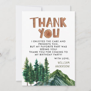 Carte De Remerciements Remerciement d'anniversaire pour enfants des Monta