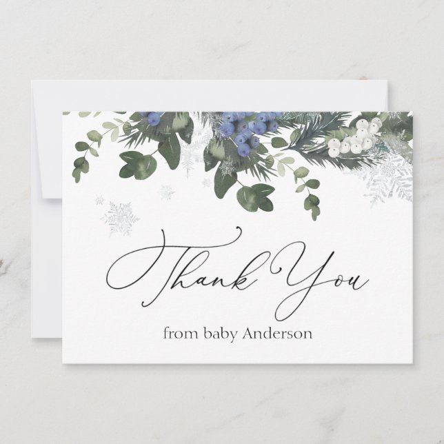 Carte De Remerciements Remerciement de Baby Shower Hiver Persistant Bleu (Devant)
