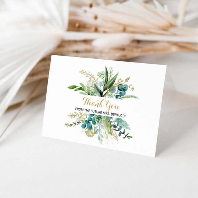 Carte De Remerciements Remerciement de Baby Shower Mariée Or & Eucalyptus (Créateur téléchargé)