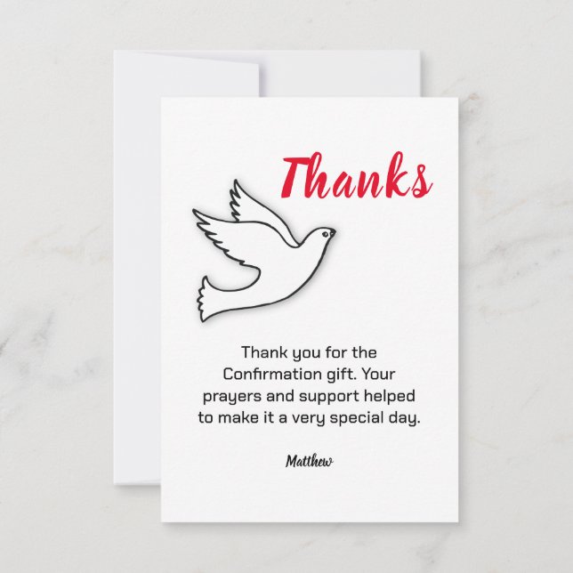 Carte De Remerciements Remerciement de Confirmation Colombe avec Rouge (Dos)