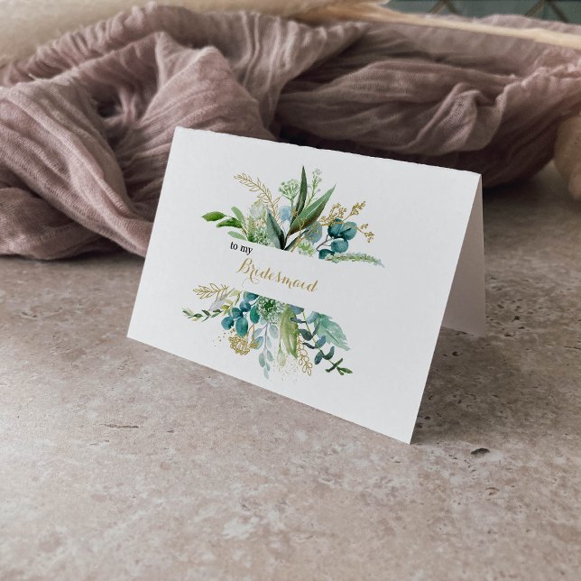 Carte De Remerciements Remerciement de Demoiselle d'Honneur Eucalyptus Or (Créateur téléchargé)