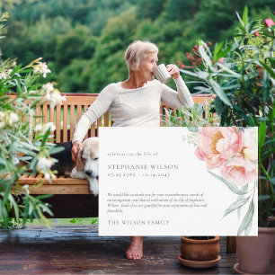Carte De Remerciements Remerciement de deuil funéraire floral rose pâle