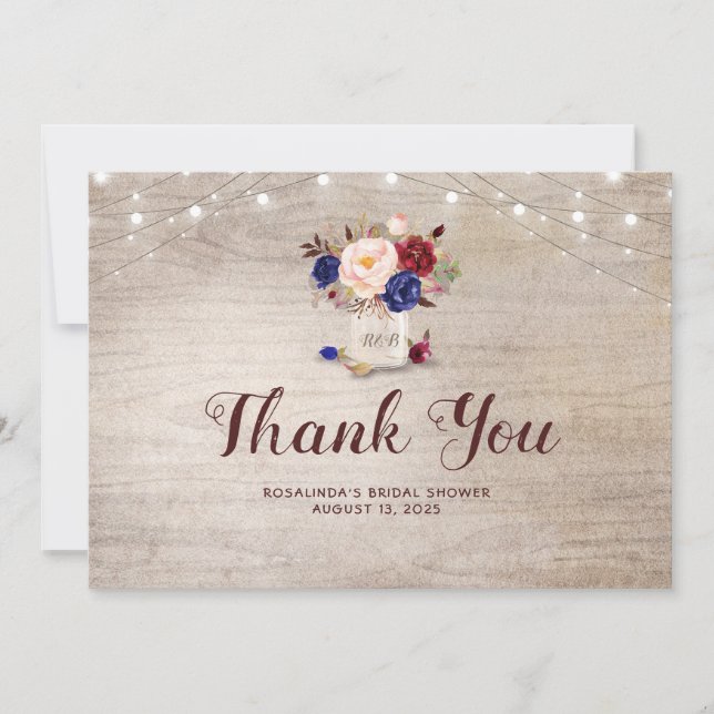 Carte De Remerciements Remerciement de Fête de Fiançailles Florale Rustiq (Devant)
