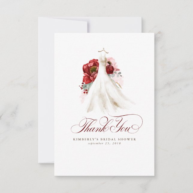 Carte De Remerciements Remerciement de Fête de Mariage Floral Rouge Bourg (Devant)