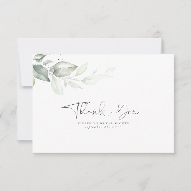 Carte De Remerciements Remerciement de feuilles d'argent de verdure d'aqu (Devant)