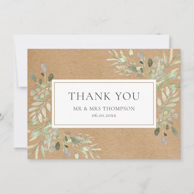 Carte De Remerciements Remerciement de feuilles de verdure Kraft rustique (Devant)