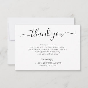 Carte De Remerciements Remerciement de funérailles écriture élégante