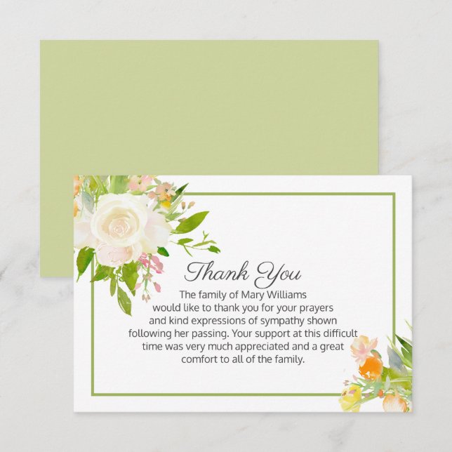 Carte De Remerciements Remerciement de Funérailles Florales Élégantes (Devant / Derrière)