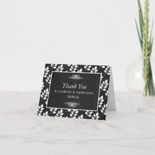 Carte De Remerciements Remerciement de mariage à feuille florale sur tabl (Devant)