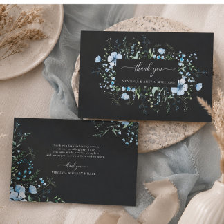 Carte De Remerciements Remerciement de mariage à fleur sauvage bleue noir