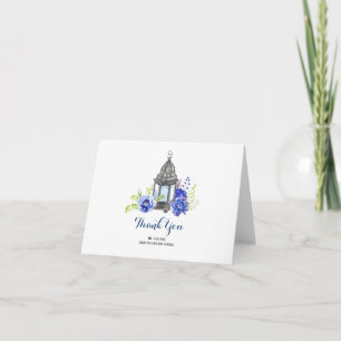 Carte De Remerciements Remerciement de mariage à la lanterne florale bleu