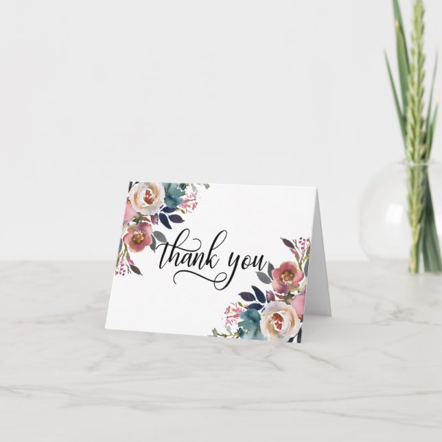 Carte De Remerciements Remerciement de mariage à l'aquarelle Rose Poussié (Devant)