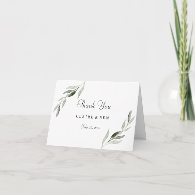 Carte De Remerciements Remerciement de mariage à l'aquarelle verte élégan (Devant)