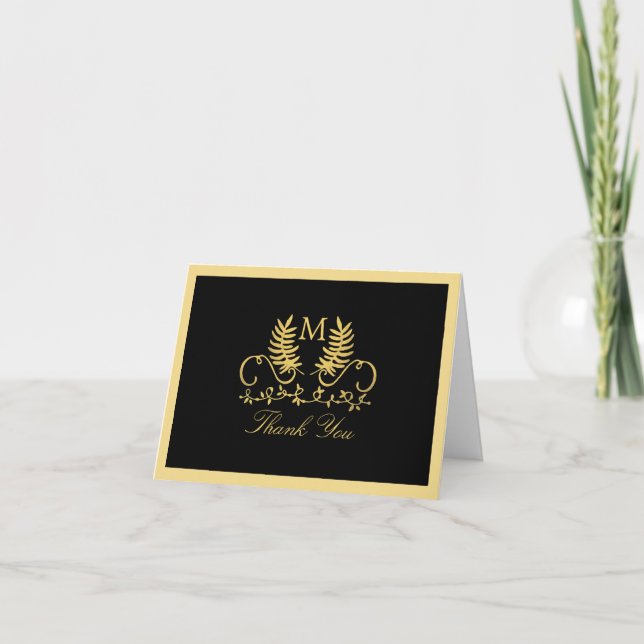 Carte De Remerciements Remerciement de mariage à l'emblème floral doré (Devant)