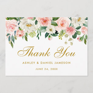 Carte De Remerciements Remerciement de mariage à l'or rose floral