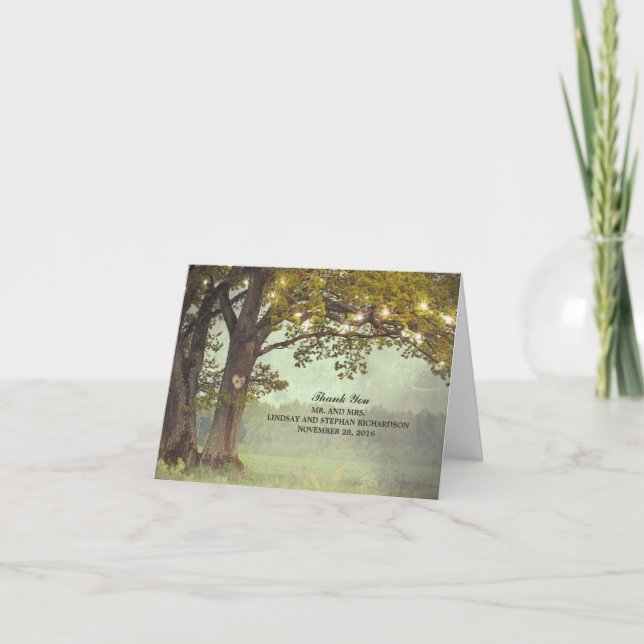 Carte De Remerciements Remerciement de mariage Arbre rustique et guirland (Devant)