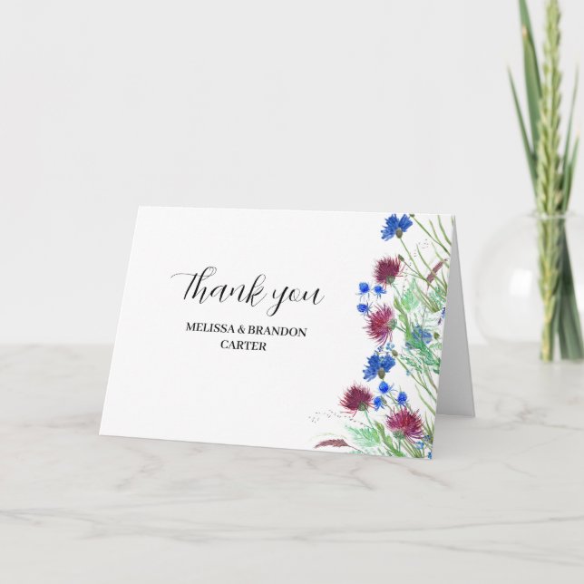 Carte De Remerciements Remerciement de mariage aux chardons de fleurs sau (Devant)