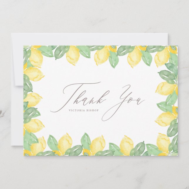 Carte De Remerciements Remerciement de mariage avec cadre de citron aquar (Devant)