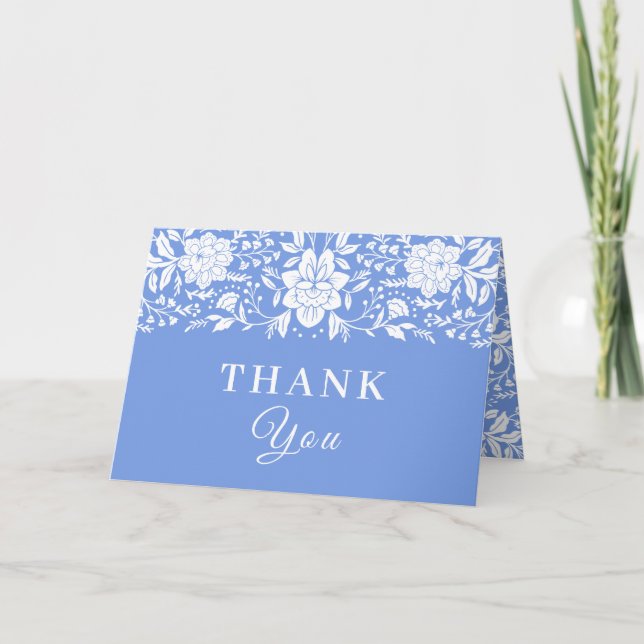 Carte De Remerciements Remerciement de mariage avec motif floral bleu en  (Devant)