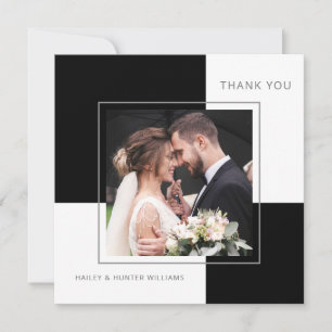Carte De Remerciements Remerciement de mariage carré noir élégant avec ph