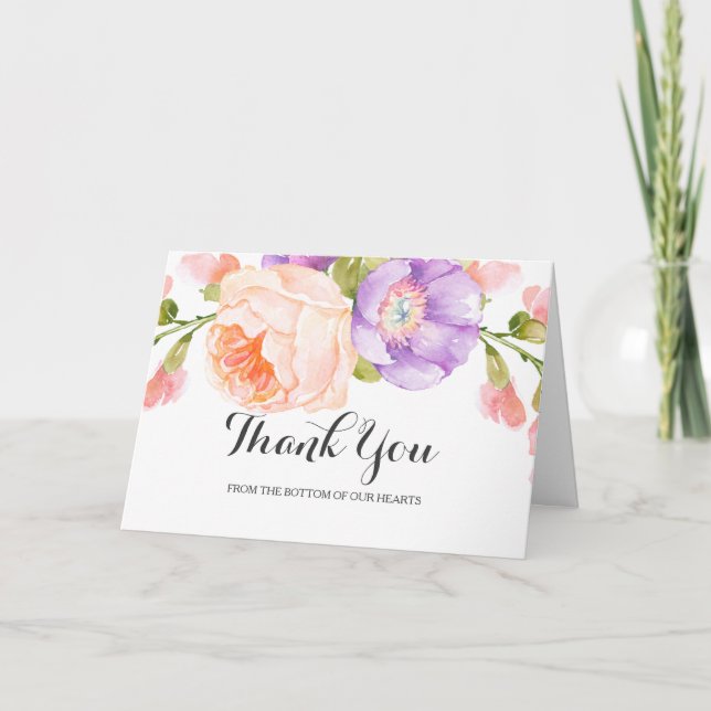 Carte De Remerciements Remerciement de mariage chic à l'aquarelle florale (Devant)