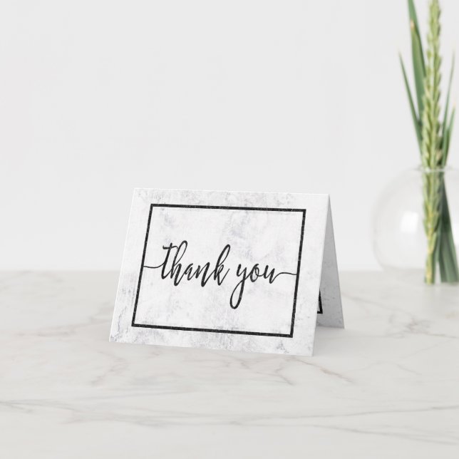 Carte De Remerciements Remerciement de mariage chic en marbre blanc et gr (Devant)