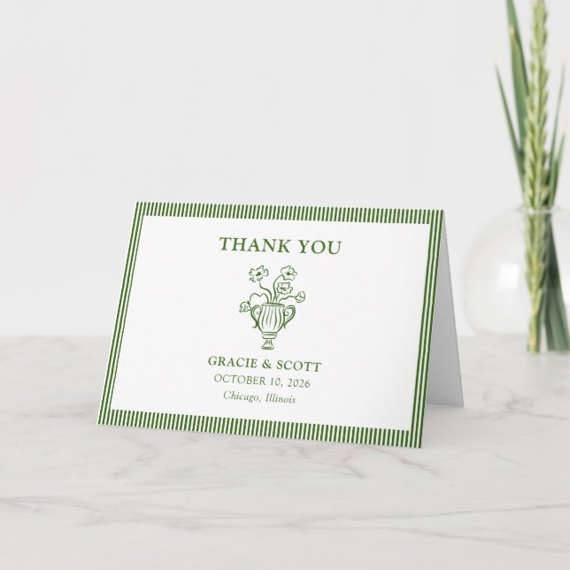 Carte De Remerciements Remerciement de mariage classique à rayures floral (Devant)