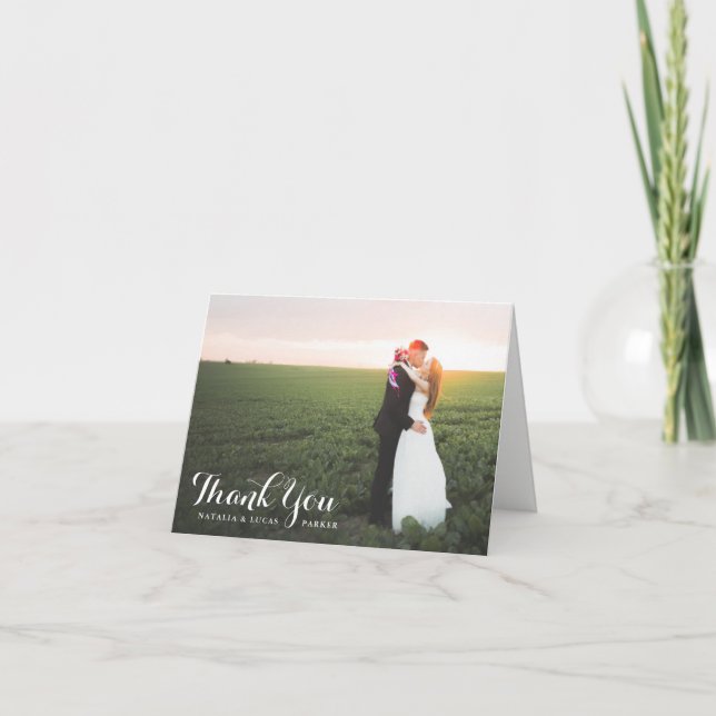 Carte De Remerciements Remerciement de mariage élégamment écrit avec phot (Devant)