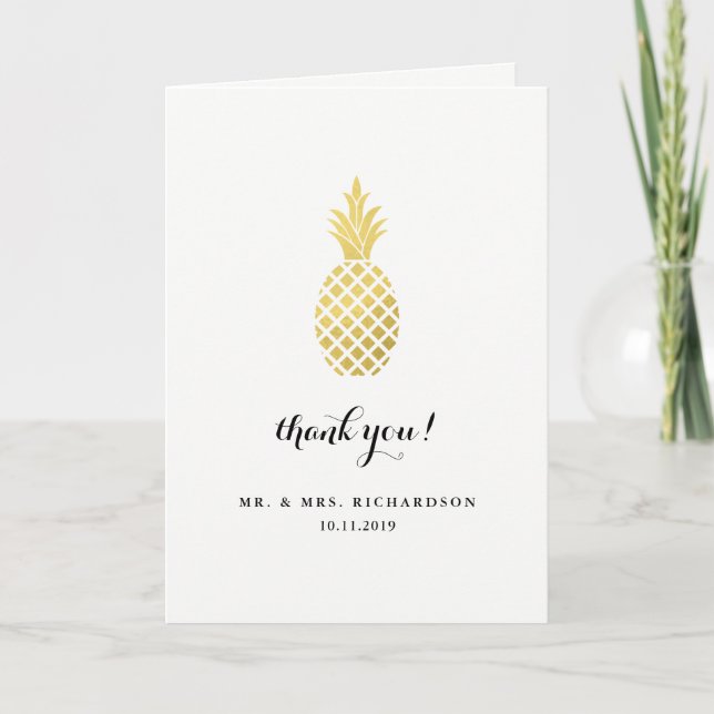 Carte De Remerciements Remerciement de mariage élégant Ananas Or (Devant)