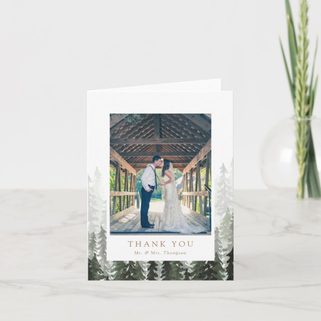 Carte De Remerciements Remerciement de mariage en forêt de pins (Devant)