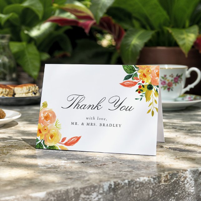 Carte De Remerciements Remerciement de mariage floral automnal à l'aquare (Créateur téléchargé)