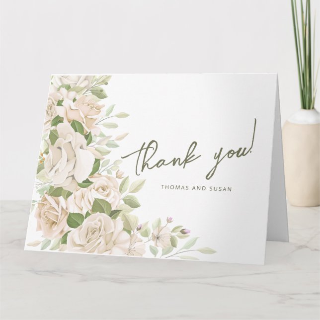 Carte De Remerciements Remerciement de mariage floral blanc, mariage de v (Devant)